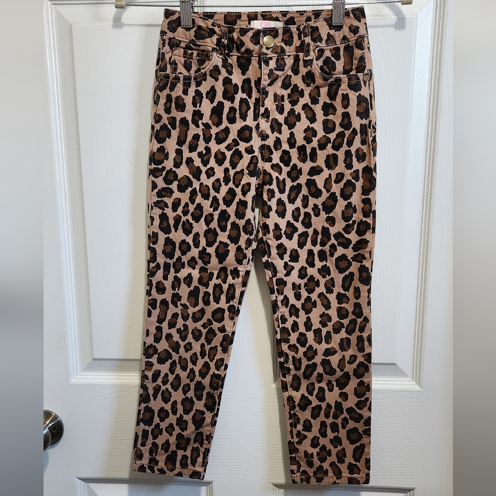 GB girls cheetah print denim skinny jeans girl's size 8